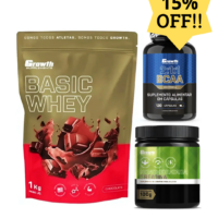 Combo Whey Basic 1kg + Bcaa 120 Caps + Creatina Monohidrata100g Growth Ganho Massa Muscular