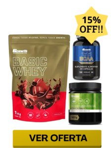 Combo Whey Basic 1kg + Bcaa 120 Caps + Creatina Monohidrata100g Growth Ganho Massa Muscular