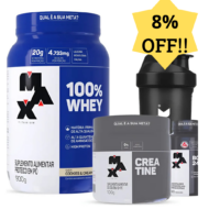 Combo Max Titanium Whey 900g Creatina 100g Bcaa Coqueteleira Alta Performance